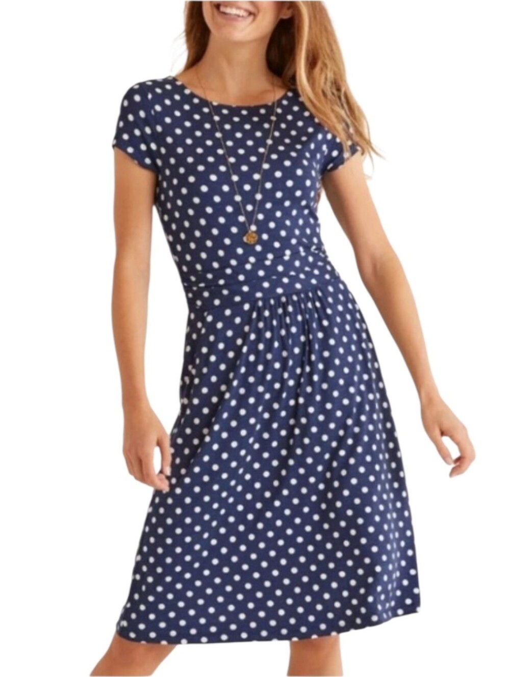 Boden Amelia Navy and White Polka Dot Short Sleeve Dress